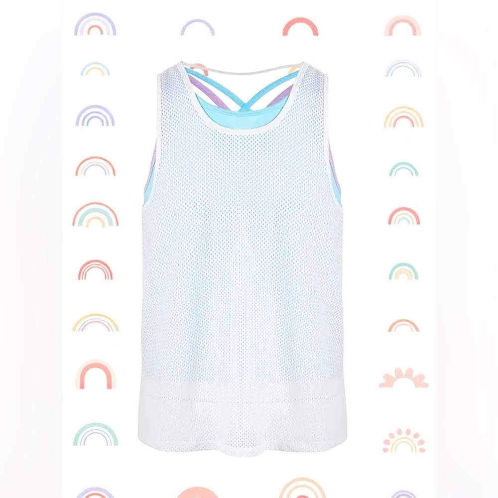 ID Ideology Girls Size S Mesh 2-in-1 Sleeveless Tank Top White Blue Pullover